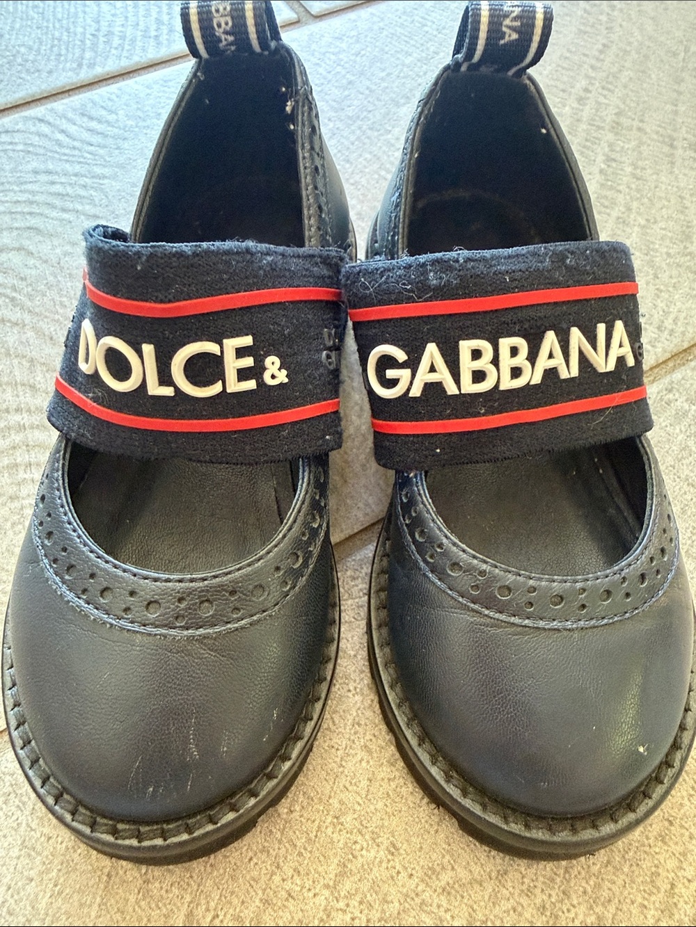 Dolce & Gabbana Black Kids Mary Jane Shoes with Red Trim